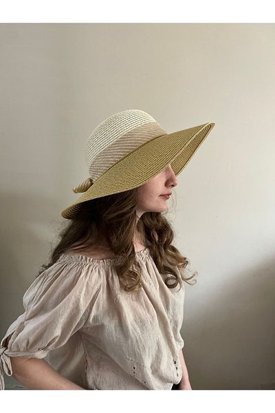 by.accessoriess Two Color Ribbon Straw Beach Hat
