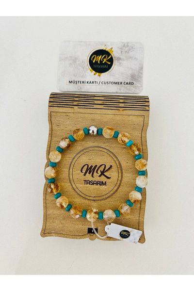 MK tasarım Real Citrine- Turquoise Stone Bracelet| Mktasarim in Special Box
