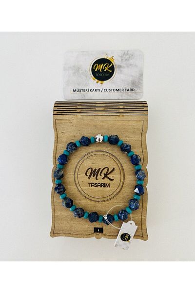 MK tasarım Real Lapis Lazuli - Turquoise Bracelet| Mktasarim in Special Box| Mktasarım Customer Card