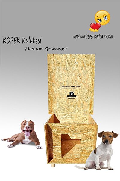 Kedigram Kedi Kulübesi Köpek Kulübesi Greenroof M - Kedi Köpek Kulübesi - Su Geçirmez Ev - Shıngle Kaplamalı Ahşap Kulübe