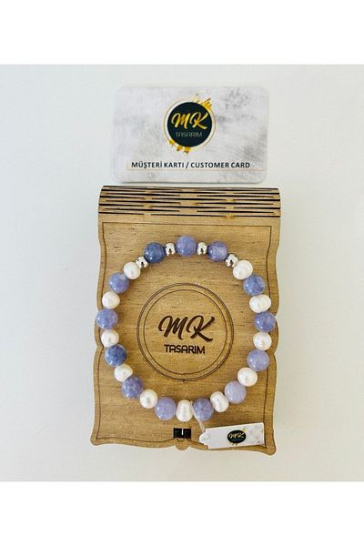 MK tasarım Real Pearl-purple Kuvras Stone Bracelet| Mktasarim in Special Box| Mktasarım Customer Card