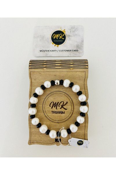 MK tasarım Real Pearl Real Black Agate Bracelet