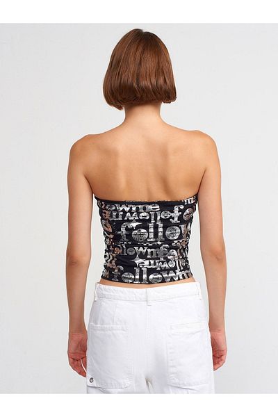 Dilvin 20695 Crop Top imprimat-Negru