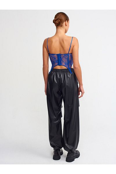 Dilvin 70414 Faux Leather Jogger Pants-black