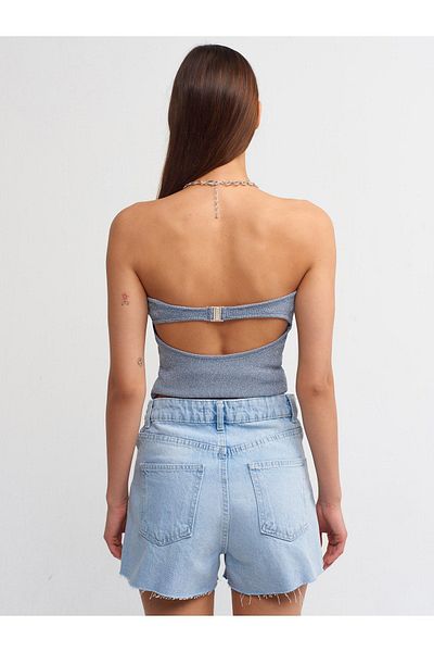 Dilvin 70875 Pantaloni scurți Mom cu buzunare deschise-albastru
