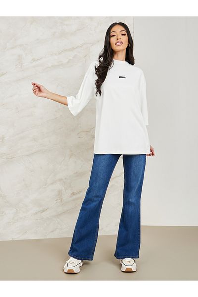 Styli Oversized Slogan Patch Detail Longline T-Shirt