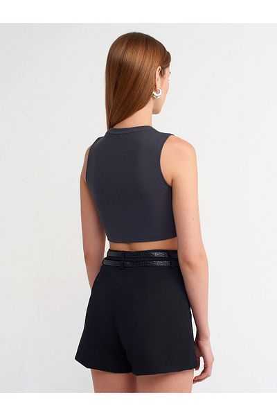 Dilvin 80834 Fustă pantaloni scurți cu curea dublă - neagră