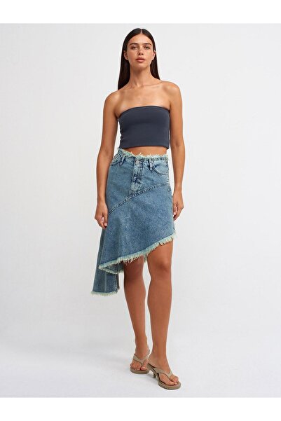 Dilvin 80547 Fustă de denim asimetrică Tint Wash - Tint