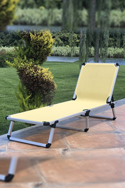 Alezy Fileli Katlanır Plaj Balkon Havuz Kademeli Şezlong Sarı