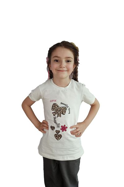 Bluence Ecru Girl Waiter Children's Cotton T-shirt