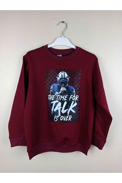 Bluence Hanorac din bumbac cu imprimeu pentru ospătar burgundy pentru bărbați
