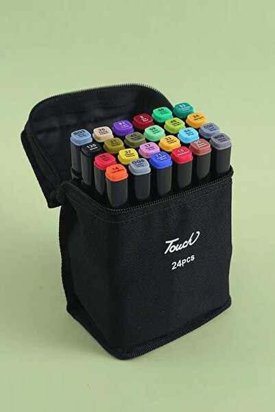 Mashotrend Çantalı 24 Parça Çift Uçlu Grafiti Kalem Renkli Keçeli Kalem Eskiz, İllüstrasyon Tasarım Boya Kalemi