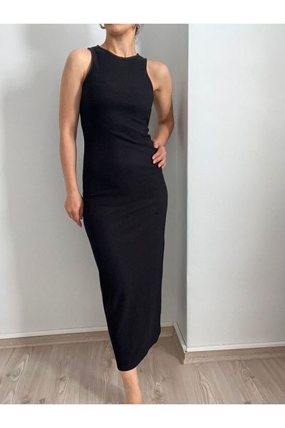soBasic Rochie de vară neagră fără mâneci cu decolteu - L