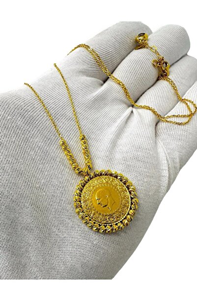 MaGold Darphane Çeyrek Altın Dorikalı Çerçeve Çok Şık 14 Ayar Altın Kolye