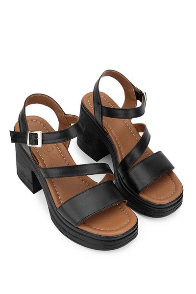 Tamer Tanca Genuine Leather Black Women's Heeled Sandals