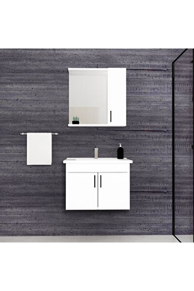 ARNETTİ Divino Beta 65 Cm Lavabolu Banyo Dolabı – Beyaz Kapaklı, Beyaz Gövdeli Takım