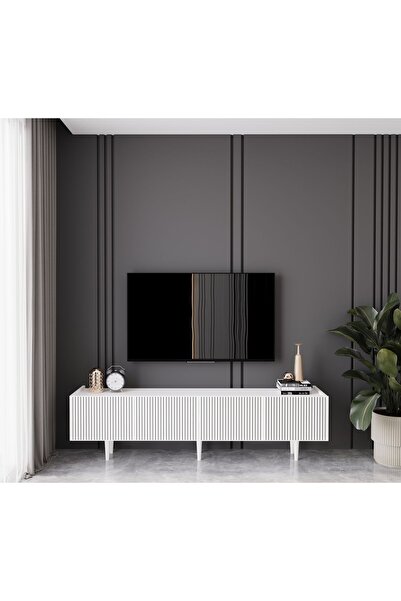 enwood Capella Beyaz Country Mdf 4 Kapaklı Ahşap Ayaklı 180 Cm Tv Ünitesi