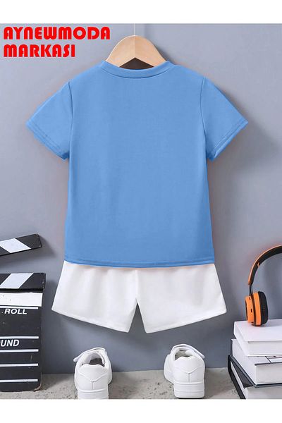 aynewmoda Set de trening cu tricou și pantaloni scurți cu imprimeu Cool Bear