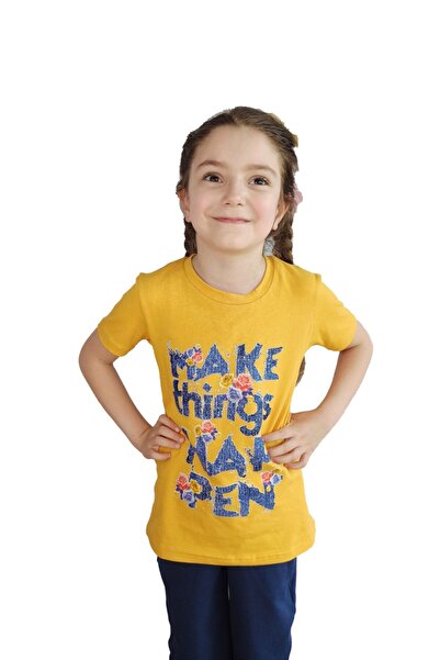 Bluence Tricou din bumbac pentru fete, culoare muștar