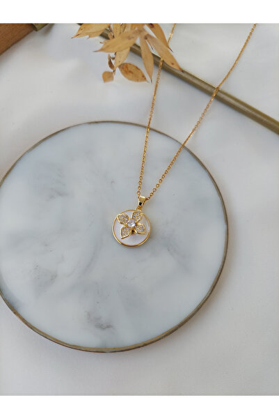 MUTENA Çelik Dönen Uçlu Sedef Kolye Taşlı 45 cm 316L Çelik Kolye