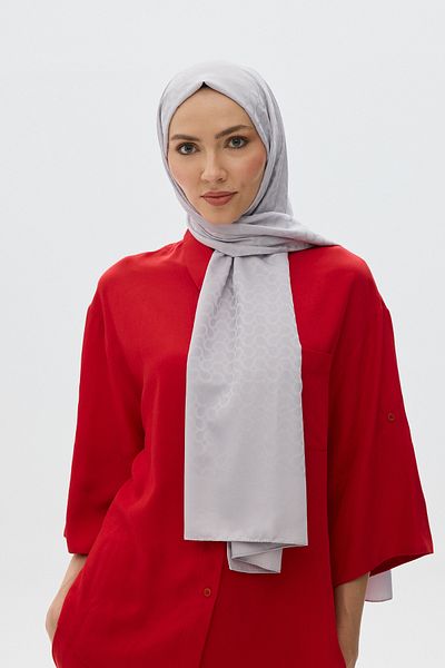 Mira İpek Shiny Jacquard Bloom Patterned Shawl