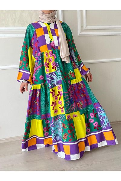 gül sezgin butik Warada Bohemian Floral Patterned Viscose Women's Dress