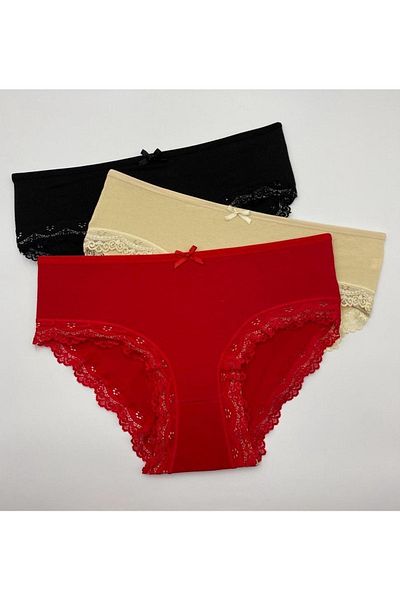 MİSS ELİZZA 2300-dantela Bato Negru, piele, rosu Culoare 3 bucati