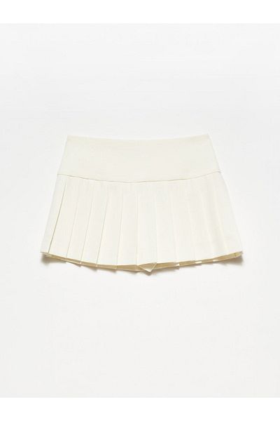 Dilvin 80772 Thick Pleated Shorts Skirt-white