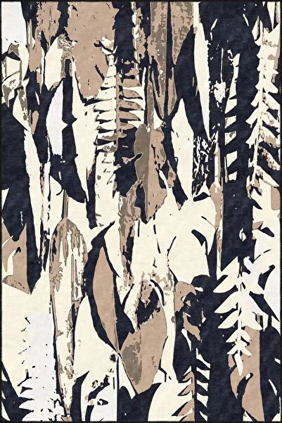 Rugs Modern Halı Modern Decorative Carpet with Brown Brush Drawing and Washab...