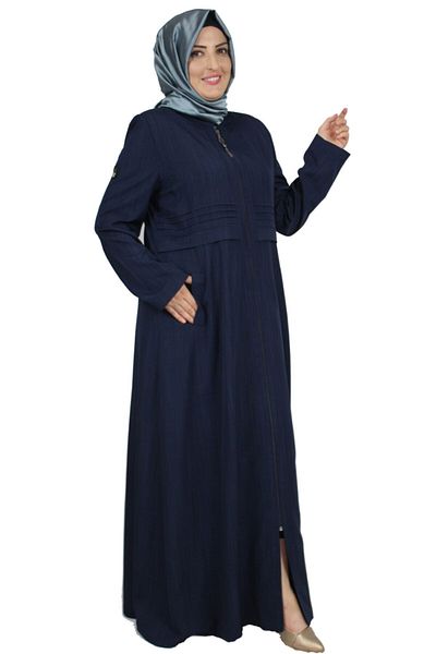Bluence معطف علوي نسائي بسحاب ومخطط من الأمام باللون الأزرق الداكن