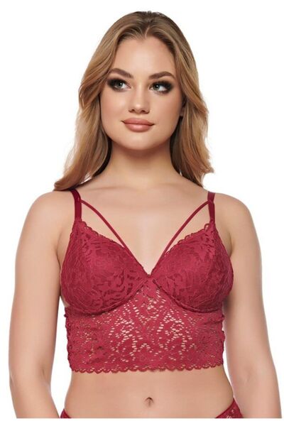 Bluence Braletă cu susținere ușoară din dantelă burgundy pentru femei 9020s