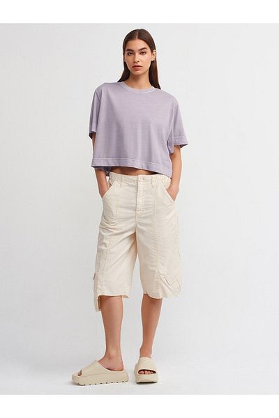 Dilvin 70969 Cropped Legs Cargo Shorts-Stone