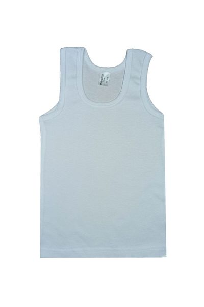 Bluence Boy's White Ribbed Cotton Tank Top