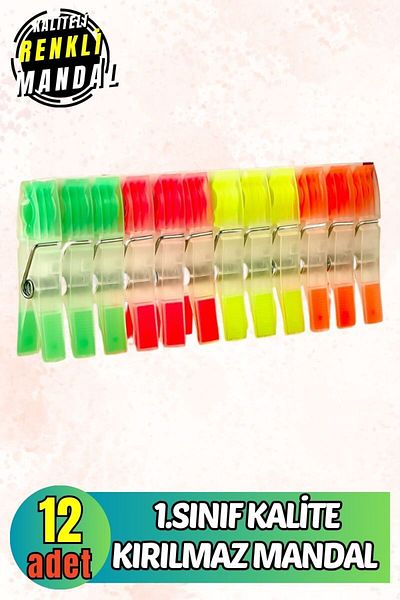 Comprox 1.Class Quality 12 Pieces Unbreakable and Stainless Pegs - COLORFUL
