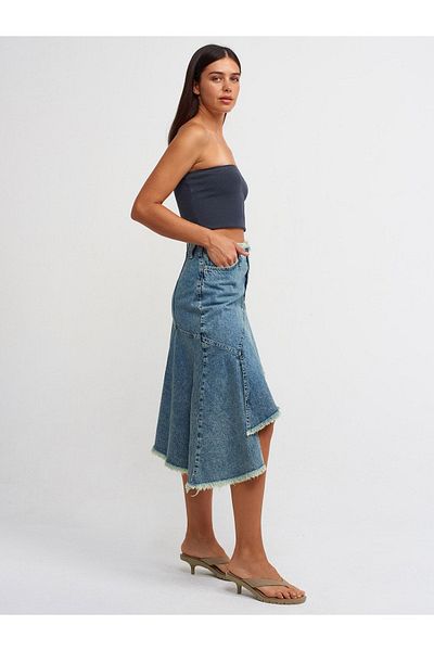Dilvin 80547 Fustă de denim asimetrică Tint Wash - Tint