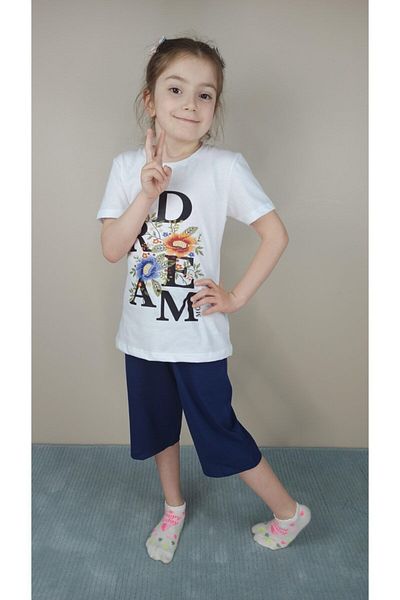 Bluence Costum Capri alb din bumbac pentru fete