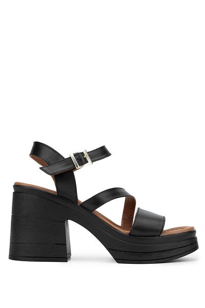 Tamer Tanca Genuine Leather Black Women's Heeled Sandals