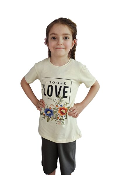 Bluence Tricou din bumbac pentru copii, galben, pentru fete, model chelneriță