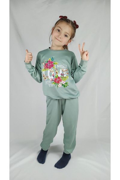 Bluence Σετ φόρμας για κορίτσια Waiter Mint Green εμπριμέ βαμβακερό
