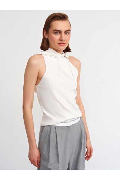 Dilvin 10336 One Shoulder Hooded Blouse-ecru