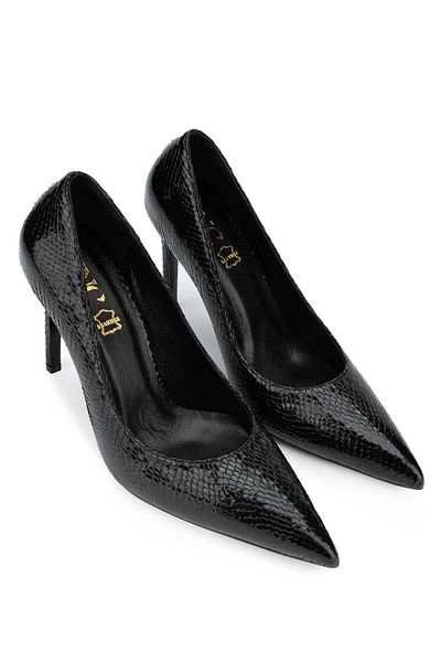 Tamer Tanca Genuine Leather Black Women's Heeled Shoes