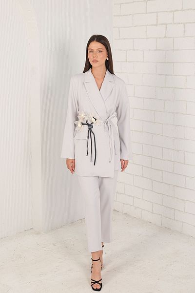Melike Tatar 32-2088 Model Gray Floral Patterned Jacket Set