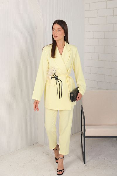 Melike Tatar 32-2088 Model YELLOW Flower Patterned Jacket Set