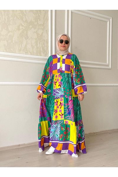 gül sezgin butik Warada Bohemian Floral Patterned Viscose Women's Dress