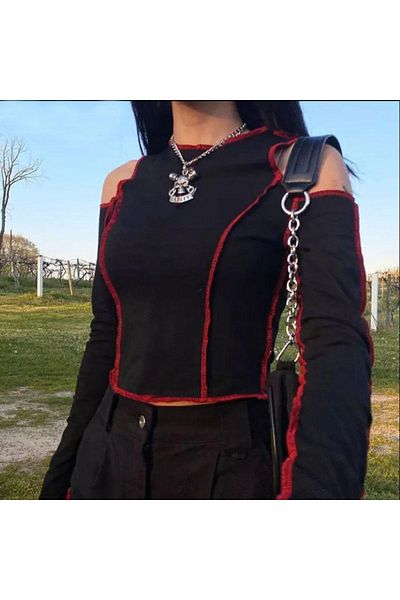 Köstebek Jumătate de tricou cu cusături roșii și mâneci