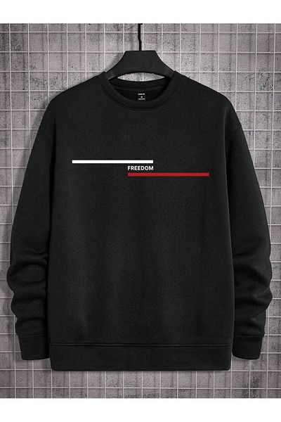 modaberry Hanorac Freedom Line - Negru Imprimat Oversize Gros Crew Gate