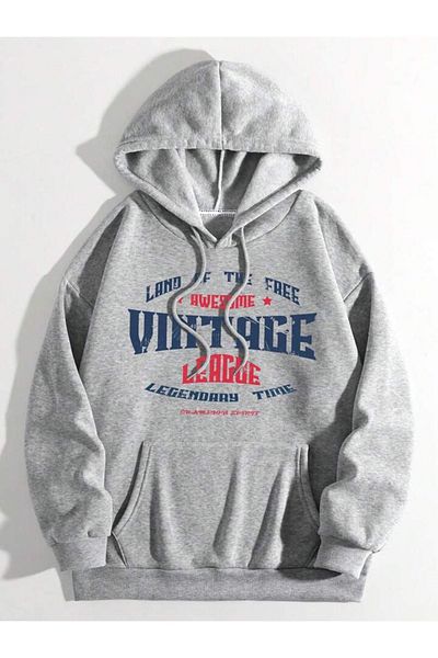 modaberry Awesome Vintage League Grey Oversize Φούτερ - Χοντρή κουκούλα