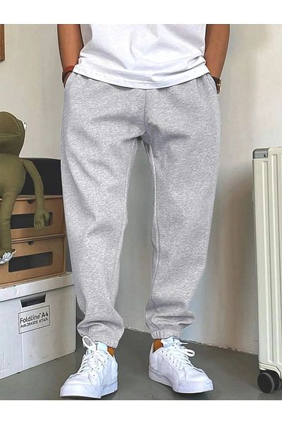 modaberry Dragon Leg Detail Sweatpants Jogger - Γκρι εμπριμέ ψηλόμεσο ελαστικό πόδι