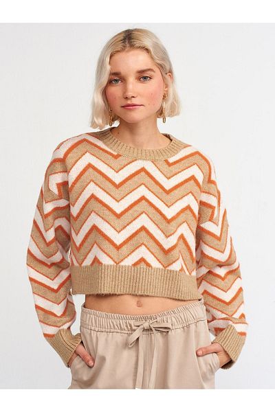Dilvin 10253 B. Pullover mit Kragenmuster – gelb