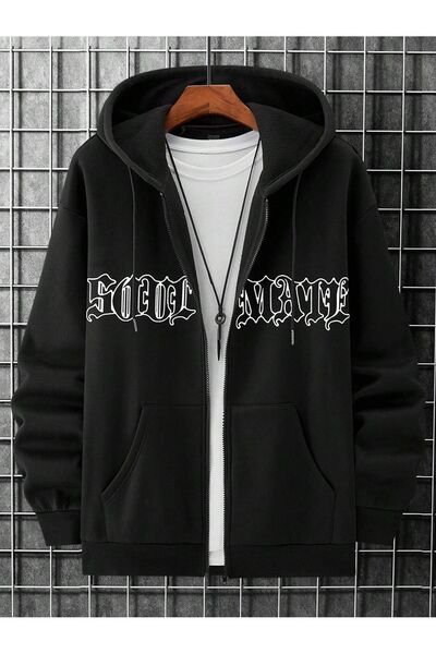 modaberry سترة صوفية بسحاب من Soul Mate - سترة شتوية بجيب كبير مطبوع باللون ا...